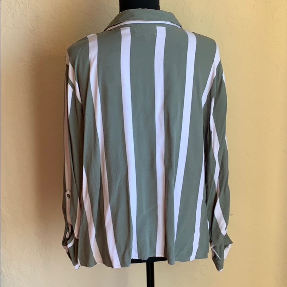 Plus 2X button up green/white stripe blouse - Picture 3 of 3